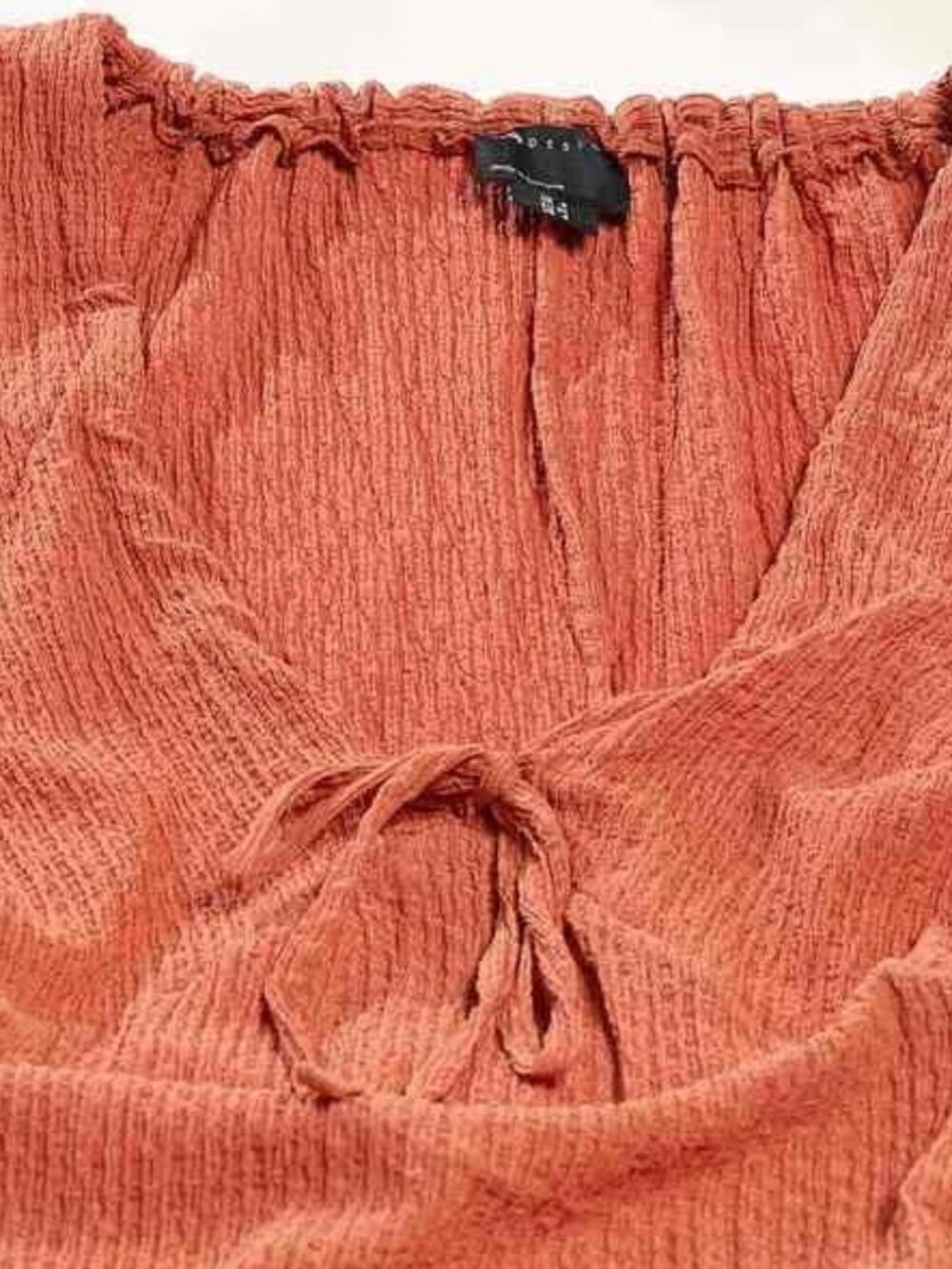 ASOS DESIGN Rust Tie-Front Mini Dress with Puff Sleeves - Picture 3 of 5